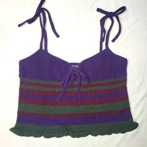 Current Mood X Dolls Kill Crochet Crop Top Women's Size XL Purple Green Striped